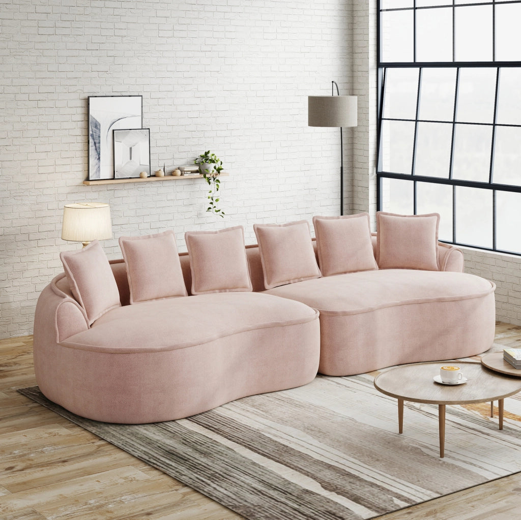 Divano modulare 320x114 cm rosa in chenille; senza montaggio