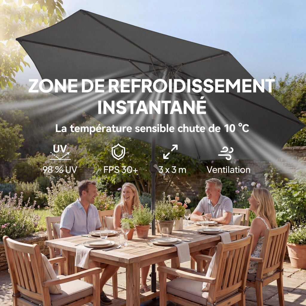 Ombrellone da giardino rotondo inclinabile ¨C zephmum ¨C Grigio Scuro ?300x250 cm