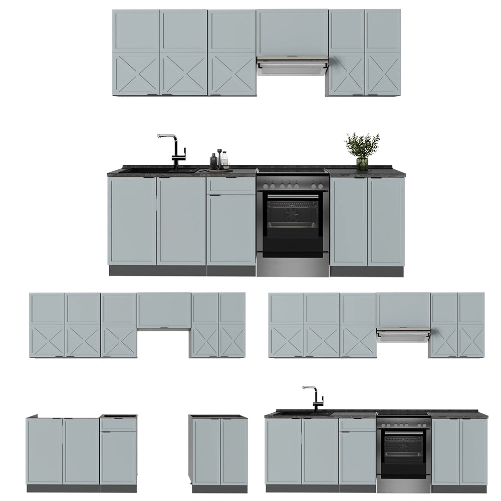 Cucina componibile Fame-Line Blu-grigio chiaro/Antracite 240 cm, PL Marmo Vicco