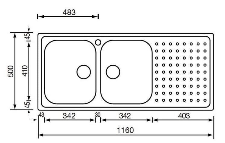 CM Punto plus 116 x 50 2V Lavello ad incasso Rettangolare Acciaio inossidabile