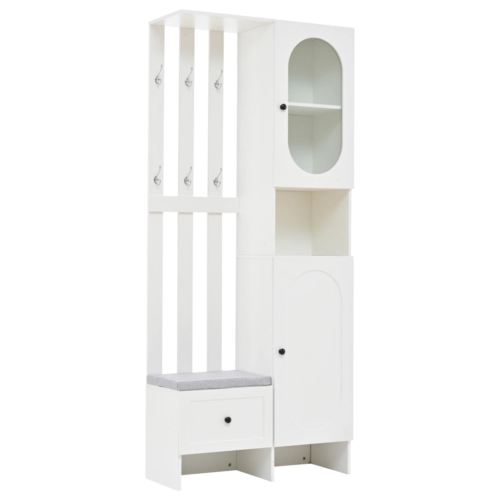 Set Ingresso con Scarpiera, Appendiabiti e Panca con Cuscino ¨C MINIMAL ¨C Bianco, 85x33.5x200