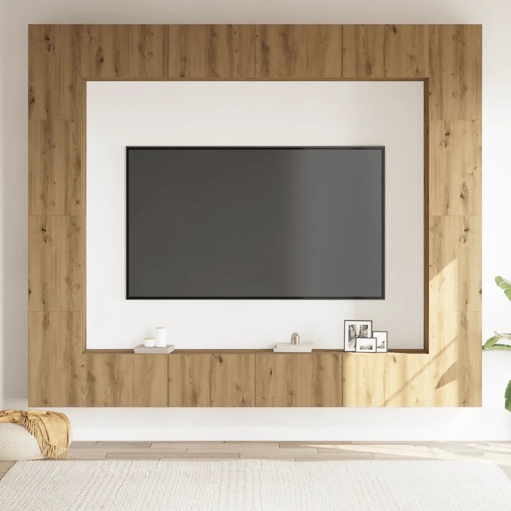 Set Mobile TV 8 pz Montato a Parete Rovere in Legno Multistrato 3328956