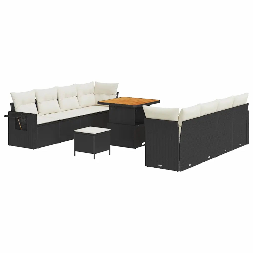 Set Divano da Giardino 11 pcs Nero e Crema polyrattan