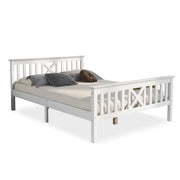 Letto Matrimoniale 140 x 200 cm con Testiera a X e Doghe Integrate; senza Materasso; in Legno Massello; Bianco