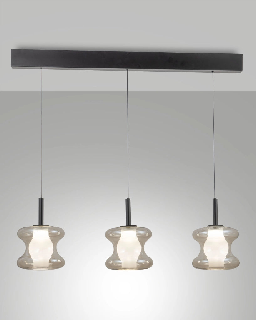 Lampada a Sospensione LED Frua 3x7W 2550lm CCT Dimmerabile a step, Vetro Borosilicato e Metallo - Colore Cognac, IP20, Classe 1, Ø180mm