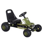 Go-Kart a Pedali Sportivo ¨C Xylo ¨C Telaio Acciaio Nero e Verde, Sedile Regolabile, 99x65x56cm, 3-6 Anni