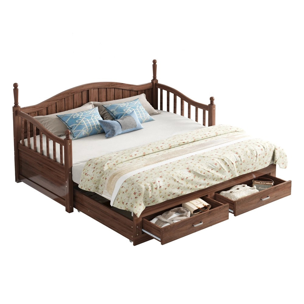 Letto Contenitore Estraibile in Legno di Pino ¨C MINIMAL ¨C con Cassetti, Rete a Doghe, 90/180x190