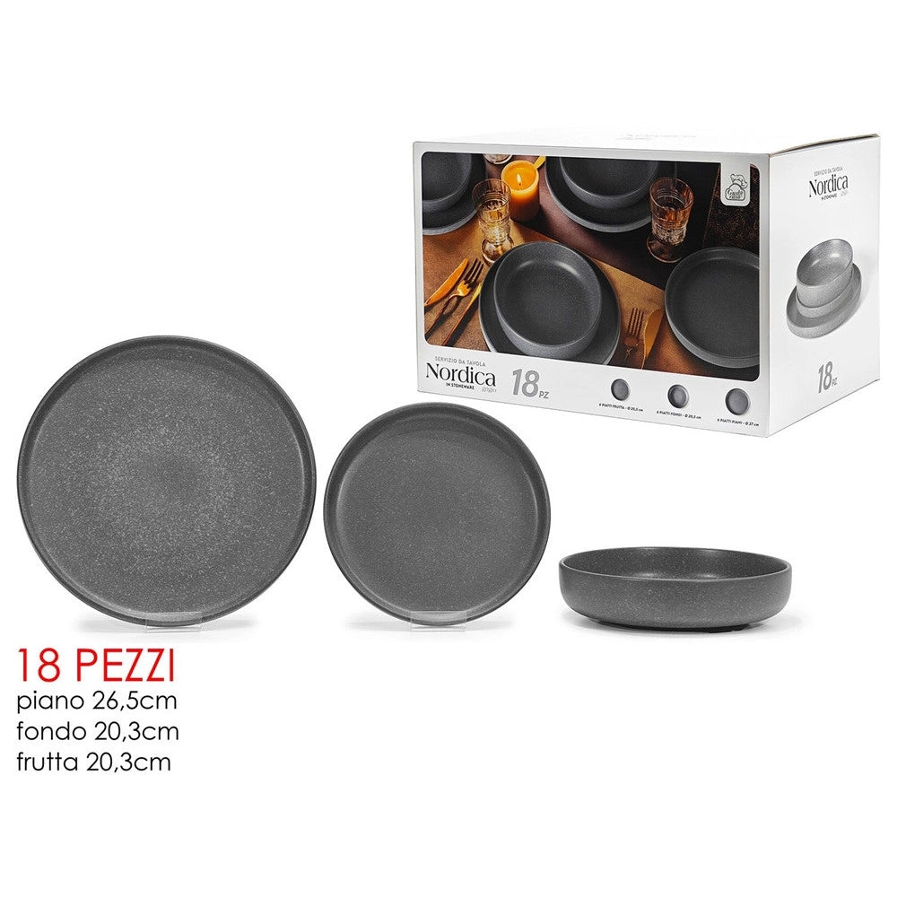 Trade Shop - Set Servizio Da Tavola Di Piatti In Stoneware 18 Pezzi Design Nordico Elegante In 2 Colori -