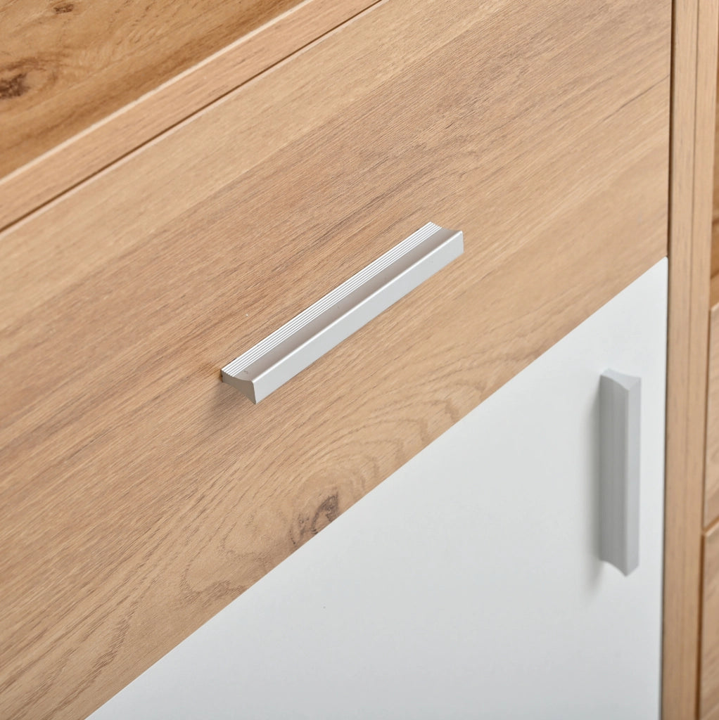 Garderoba da ingresso 120x32x178 cm multifunzione con specchio e LED in MDF; truciolato naturale bianco