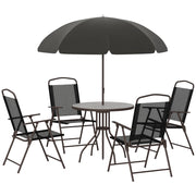 Set giardino 6 pezzi con tavolo rotondo, 4 sedie pieghevoli e ombrellone ¨C zephmum ¨C nero, metallo, tessuto