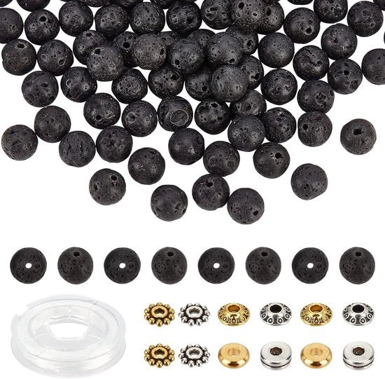 Kit per creare gioielli con 320 spacer perle, lava naturale e lega di stile tibetano perle