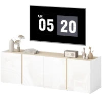 Mobile TV con 4 porte a chiusura ammortizzata, ripiano regolabile e passacavi, 135 x 38 x 45 cm, Bianco