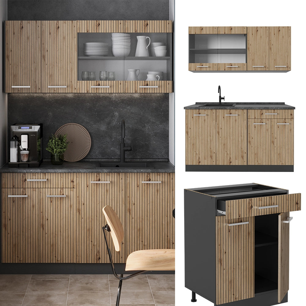 Cucina monoblocco R-Line Rovere artigianale/Antracite 140 cm, PL Antracite Vicco