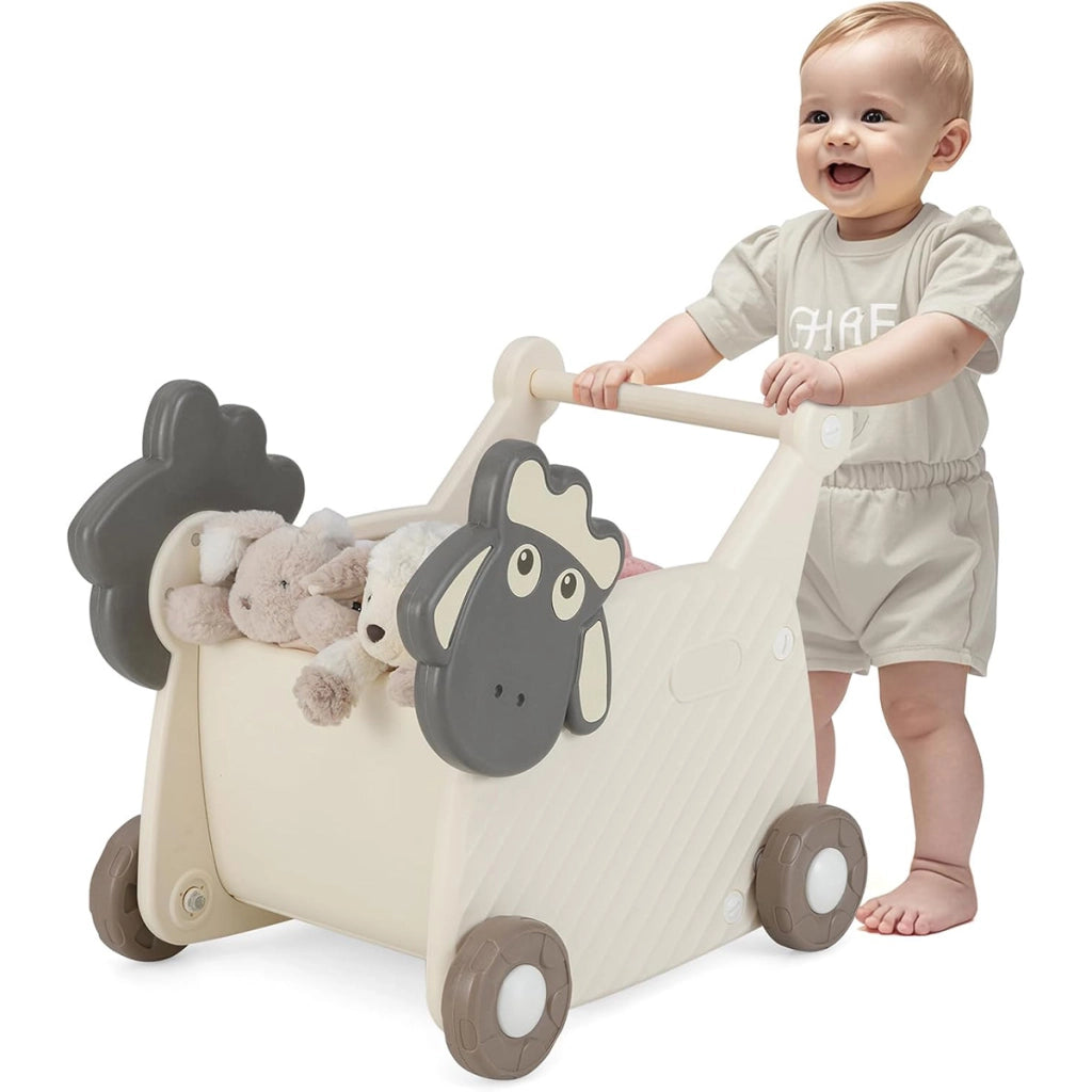 Carrello per bambini a forma di pecora con capacit¨¤ 18l, Camminatore a 4 ruote per sviluppo abilit¨¤ motorie