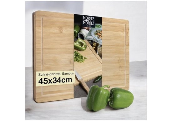Piastra di taglio in bambù grande - 45 x 34 x 2 cm - piastre di taglio con canale di resina - per tagliare, preparare e servire XXL