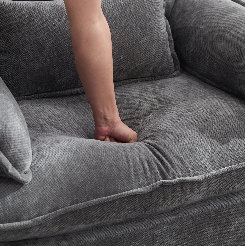 Poltrona in Chenille 103x85x91 cm con Pouf Contenitore e Tasche Laterali Grigia per Soggiorno; Camera e Studio