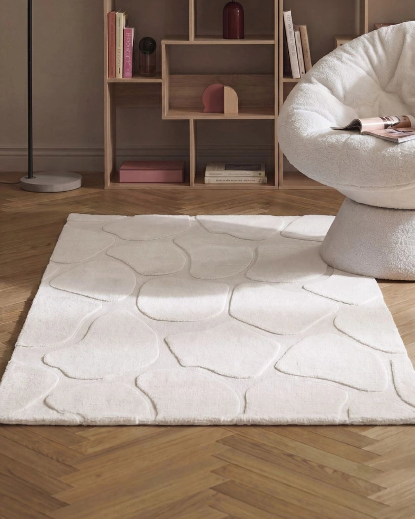 Tappeto decorativo rettangolare in jacquard, 160 x 160 cm, bianco sporco design elegante
