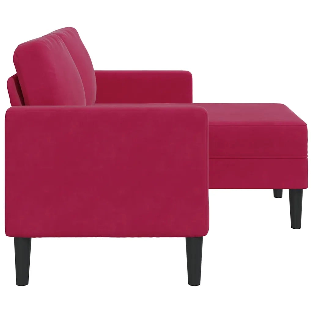 Divano 2 Posti con Chaise longue a L Rosso Vino 125 cm Velluto 4107072