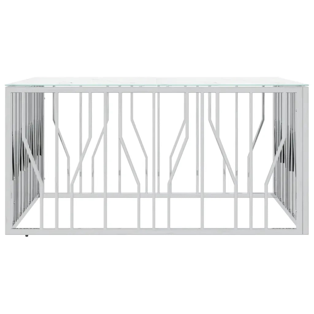 Tavolino da Salotto Argento 100x100x50 cm Acciaio Inox e Vetro