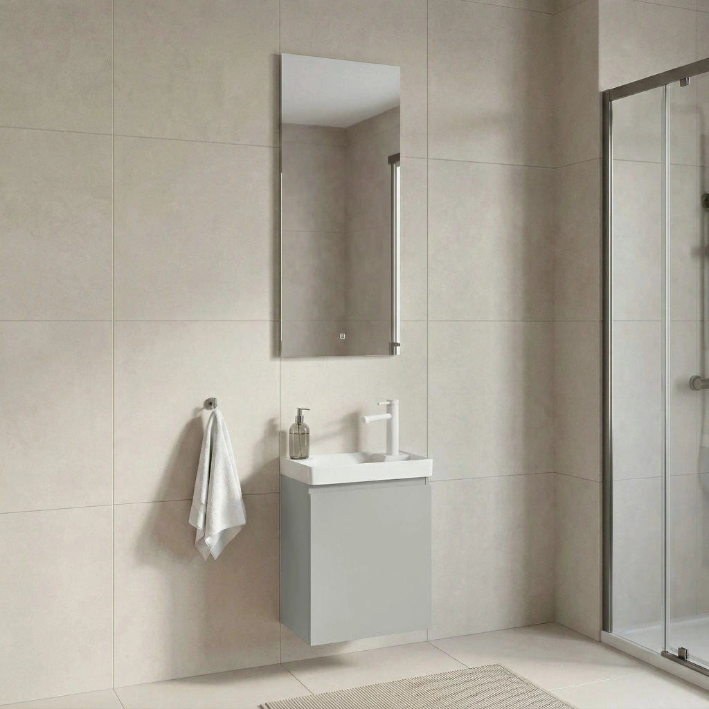 Set mobile lavabo con specchio (2 pezzi) "Ferla 40" - 40 x 22 x 50 cm - Cashmere opaco