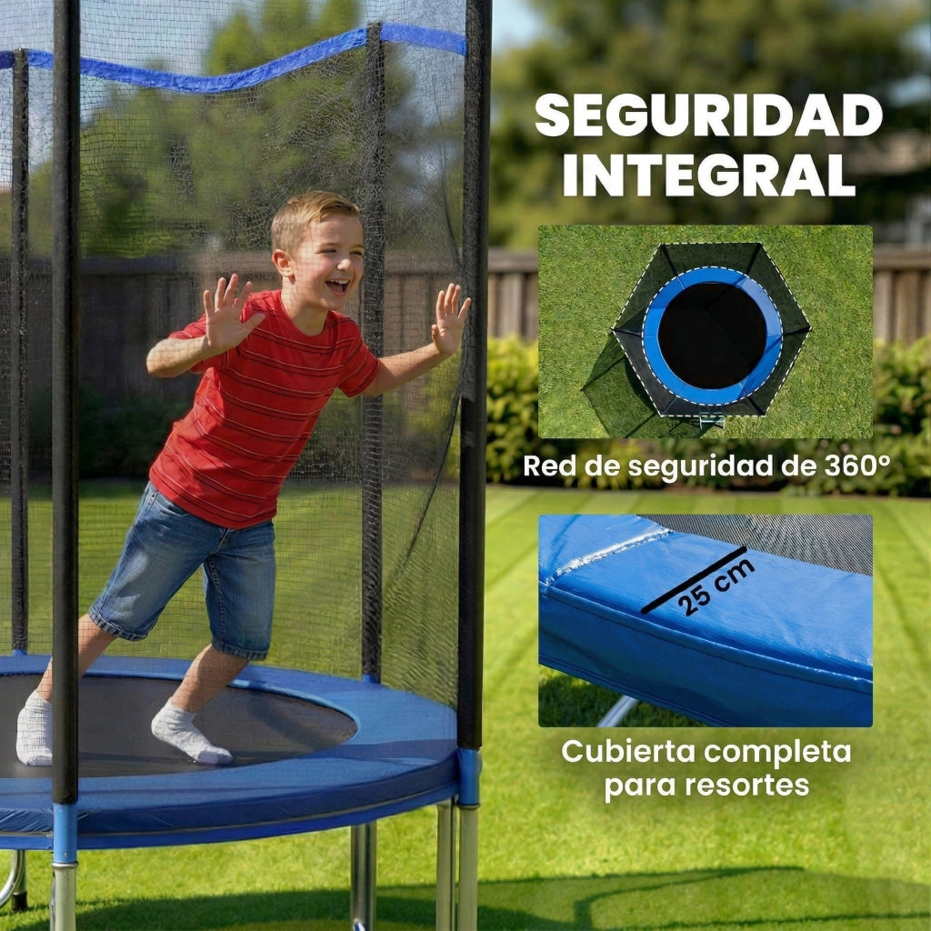 Trampolino da giardino con rete di sicurezza e scala ¨C zephmum ¨C Blu ?244 cm