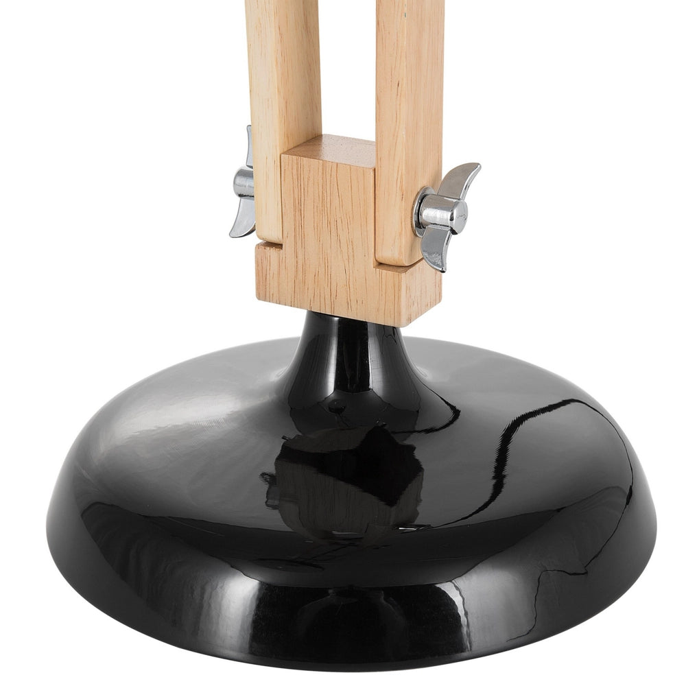 Lampada da scrivania nera Luce di legno Swing Braccio regolabile Paralume di metallo Luce da tavolo