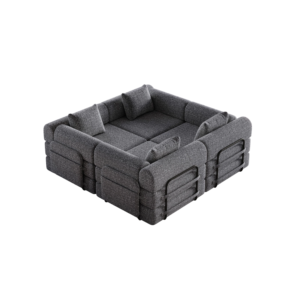 DIVANO LETTO 1 posto in Chenille Grigio con vano nel bracciolo