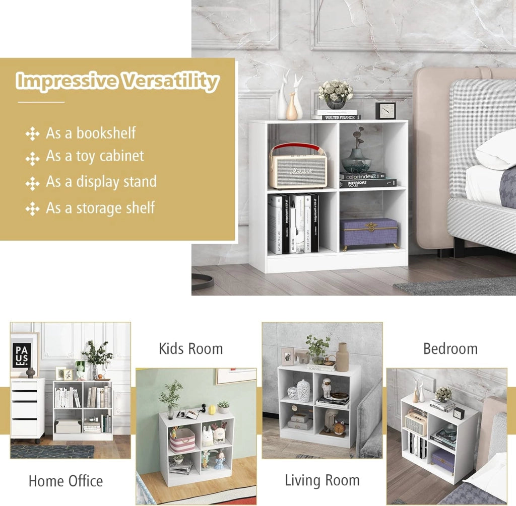 Libreria a 4 Cubi, Libreria Aperta a Pavimento Con 2 Kit Antiribaltamento, Scaffale Moderno, Scaffale Espositivo Per Soggiorno, Studio, Bianco，73x33x73 cm