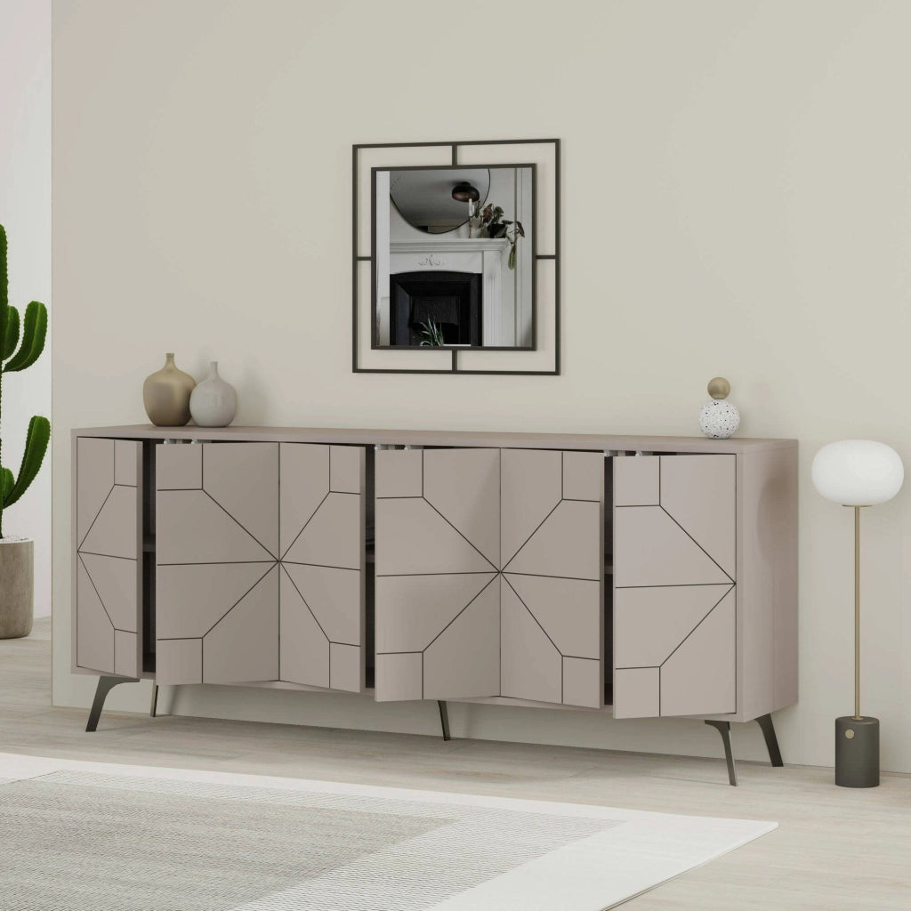 Credenza Africo, Buffet da soggiorno, Madia da salotto, Dispensa da cucina, 184x35h77 cm, Cemento