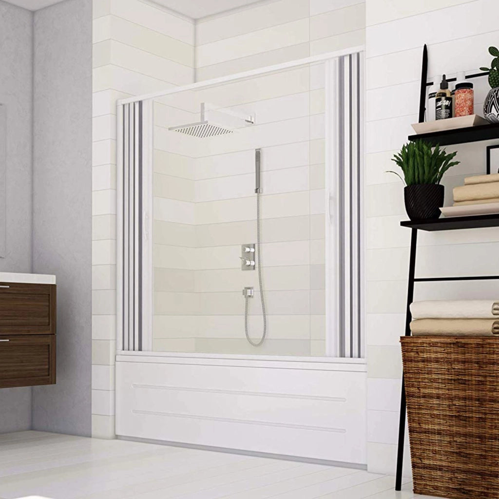 Porta Doccia Sopravasca 170 cm in PVC a soffietto con Apertura Centrale H 150 cm colore Bianco mod. Flex