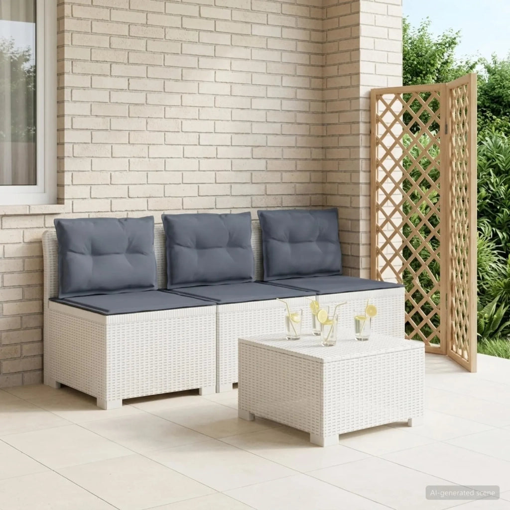 Divano da giardino 3 posti con cuscini in look rattan PP Bianco 8011987