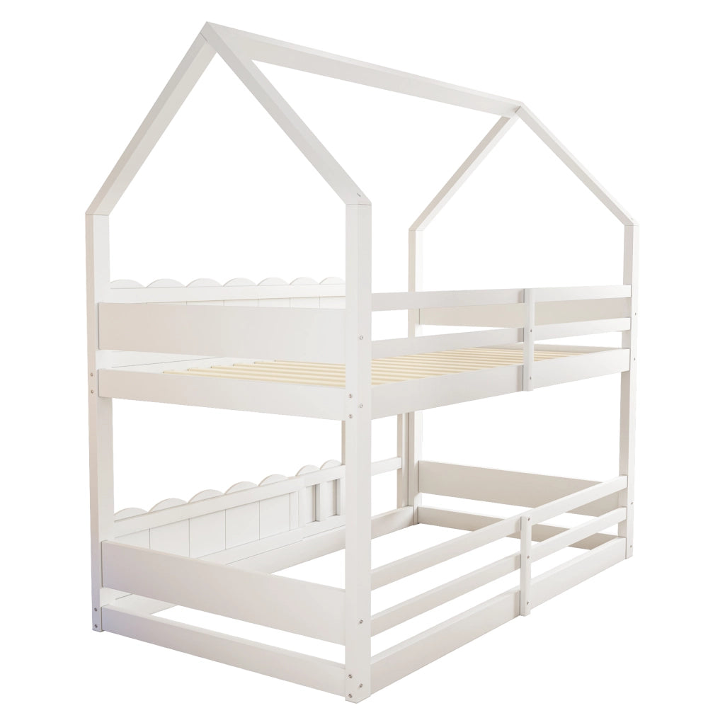 LETTO a castello a forma di casa 90x200 cm in legno bianco