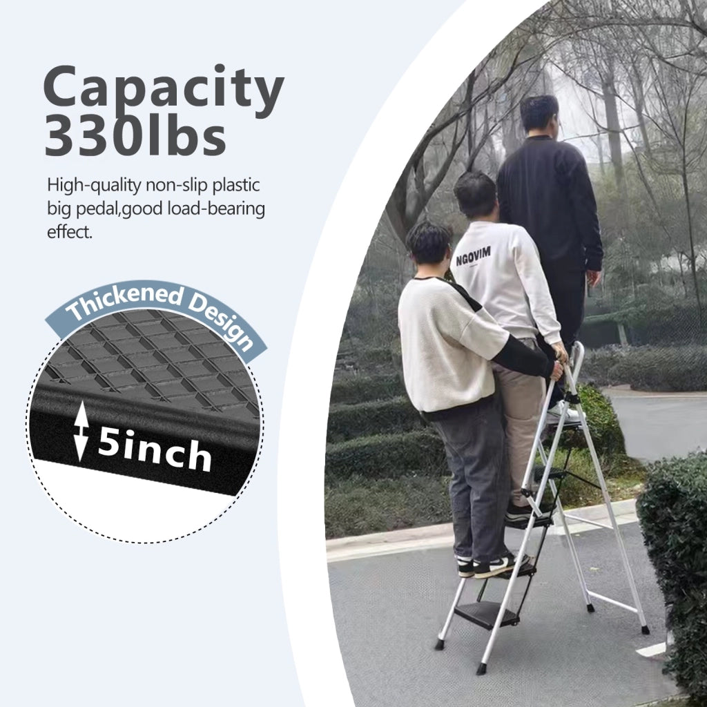 Scala Pieghevole a 4 Gradini con Maniglia ¨C MINIMAL ¨C Acciaio Bianco, Antiscivolo, Multiuso