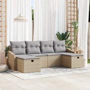 Set Divano da Giardino da 6 pezzi con Cuscini Beige Rattan Poliestere