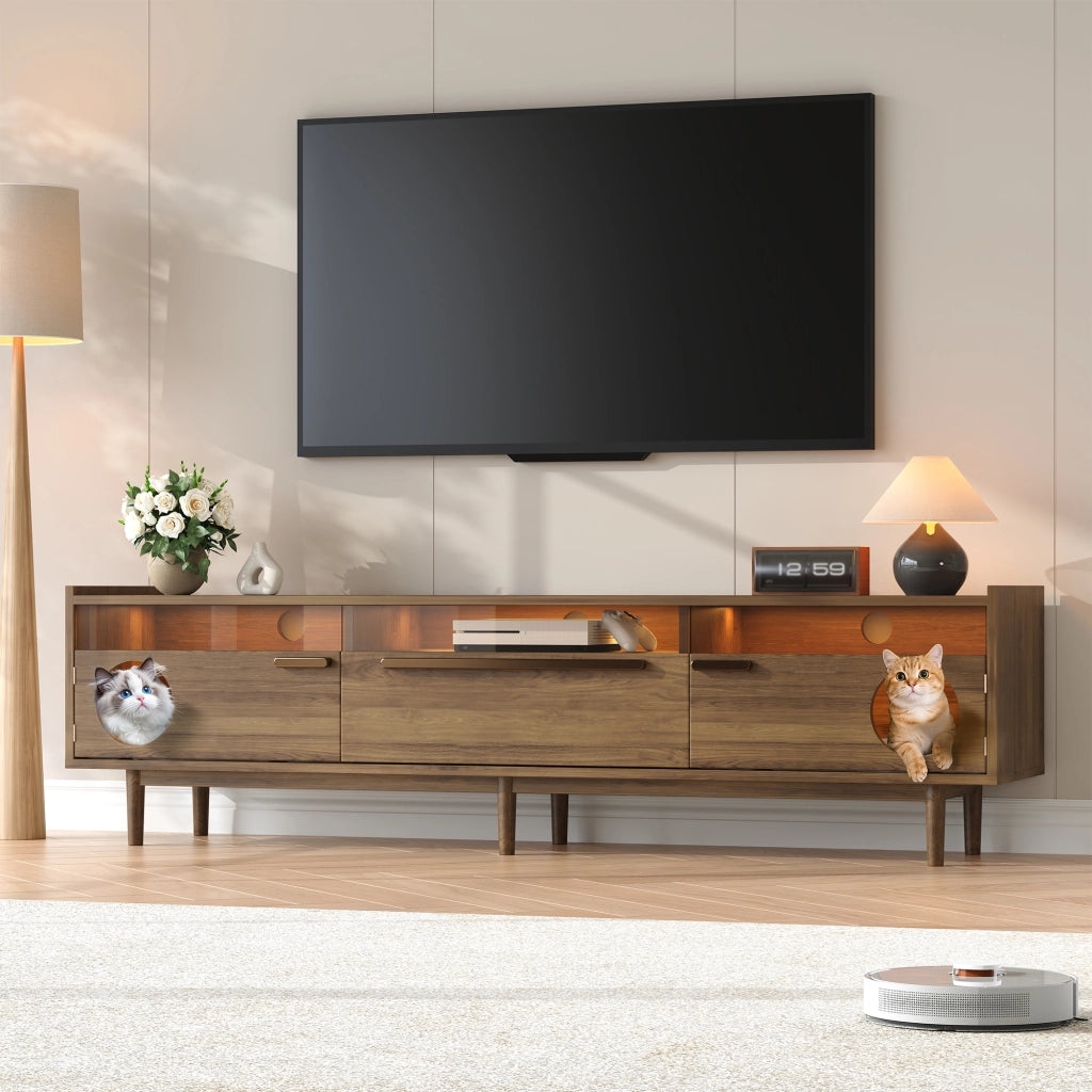 Mobile TV con LED e spazio per gatti, 180×40×50 cm, colore noce