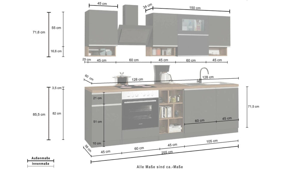 Cucinino Attiko, Cucina un Cassetto, Elettrodomestici non inclusi, Made in Italy, Grigio Ardesia