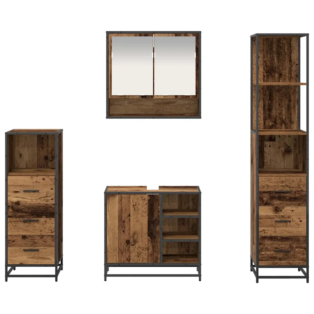 Set di mobili per il bagno con cassetto 4 pcs Legno vecchio 3402542