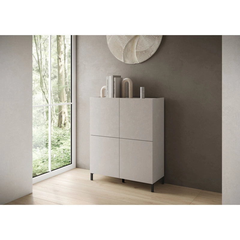 Credenza alta moderna 4 ante 90x35x110 cm Solaria - Cashmere