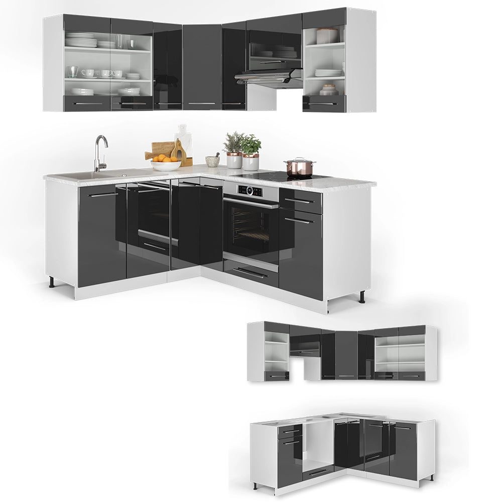 Vicco Cucina angolare completa Antracite lucido/bianco 160 x 190 cm , PL Marmo