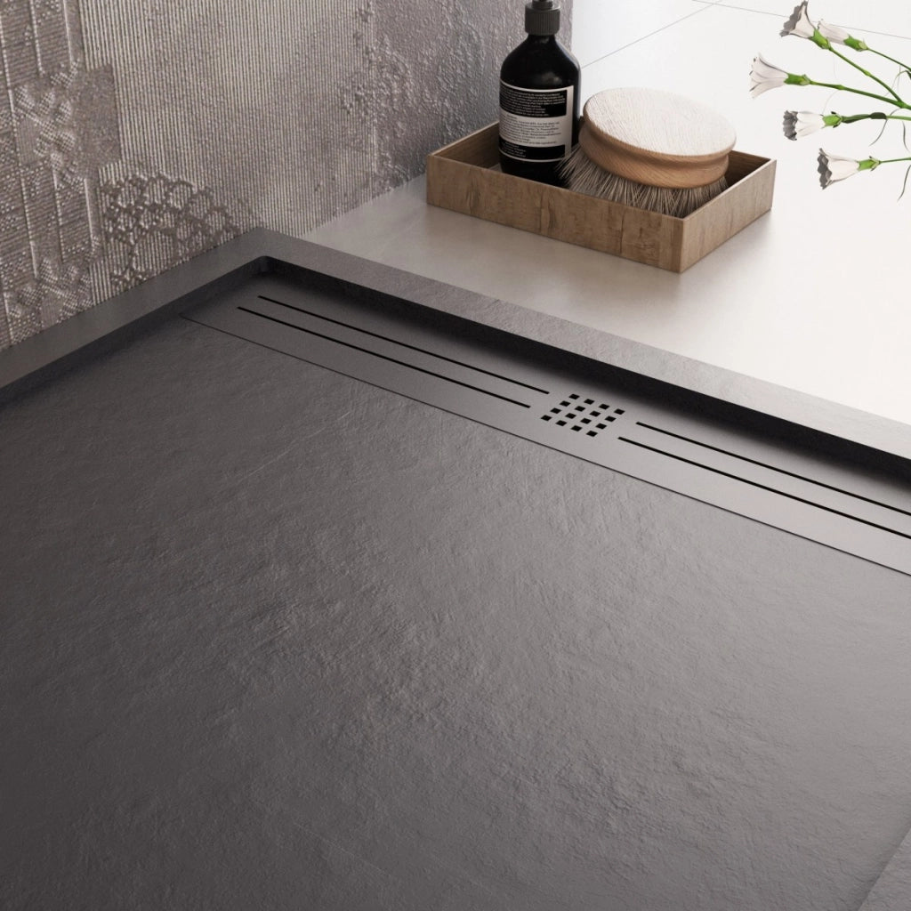 Piatto doccia in marmo resina nero pietra cemento grid, misura 90x200