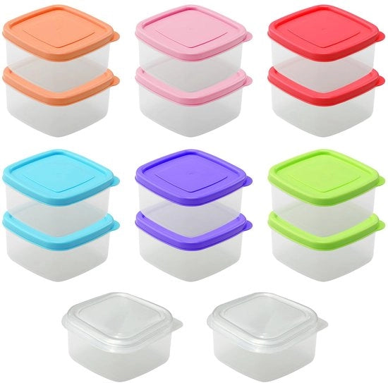 Scatola di Stoccaggio Reutilizzabile 14 Unità - Scatole di Stoccaggio con Coperchio - Stoccaggio Cibo - Materiale di Sicurezza Polipropilene - 6,5 x 6,5 x 3,5 cm