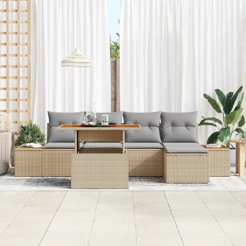 Set da Pranzo per Giardino con cuscino 6 pcs Beige e grigio 3350062