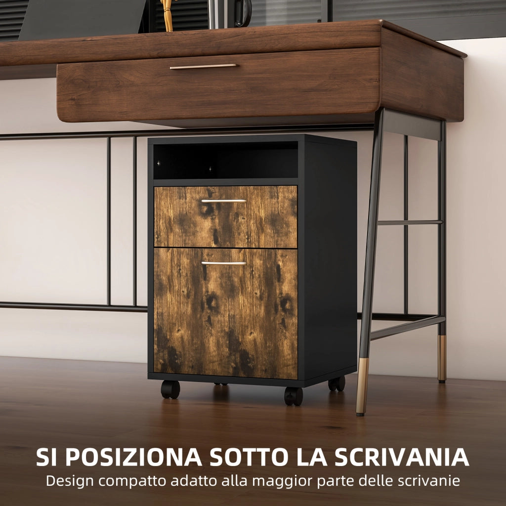 Cassettiera con Cassetti e Ripiano ¨C Zephmum ¨C 40x35x60cm Marrone Nero