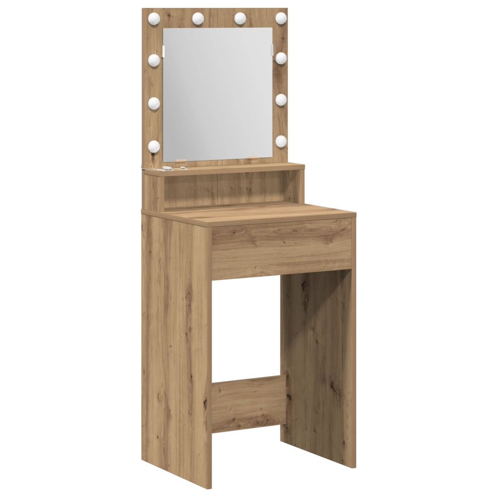 Tavolo da Trucco con Luci LED Rovere Artisan 50x41x135 cm