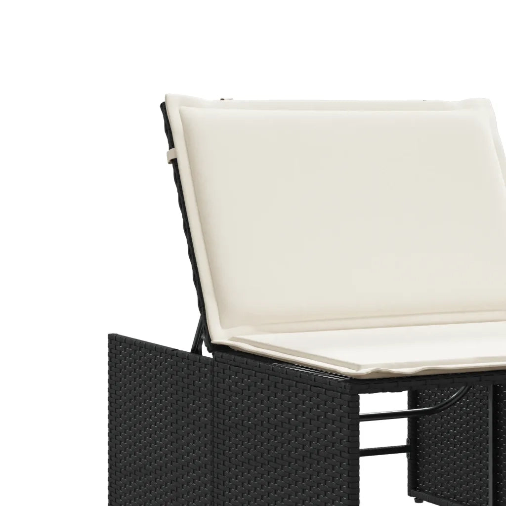 Lettini prendisole modulari 2 pz con tavolo nero in polyrattan 368422
