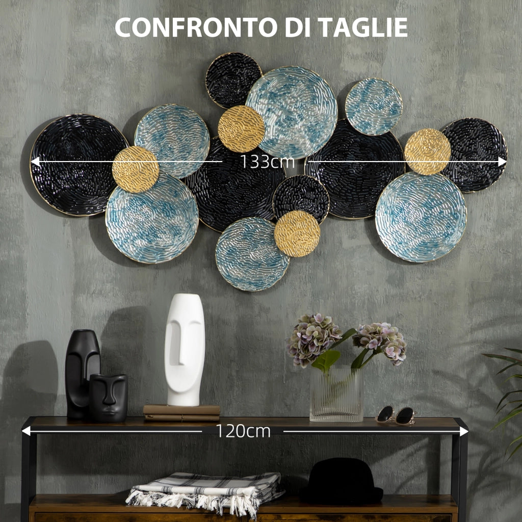 Decorazione Murale 3D a Cerchi ¨C zephmum ¨C Blu, Nero e Oro 133x66cm