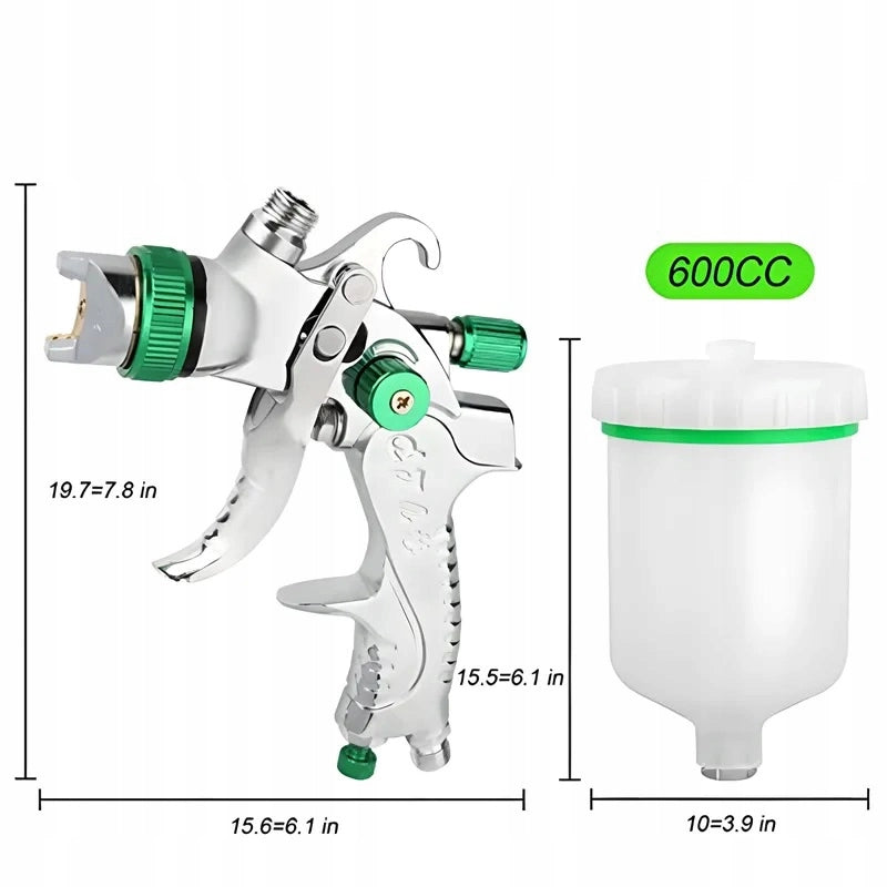 Pistola a Spruzzo HVLP con 4 Ugelli (1,4 1,7 2,0 2,5) – Serbatoio 600ml, Regolazione Aria e Vernice