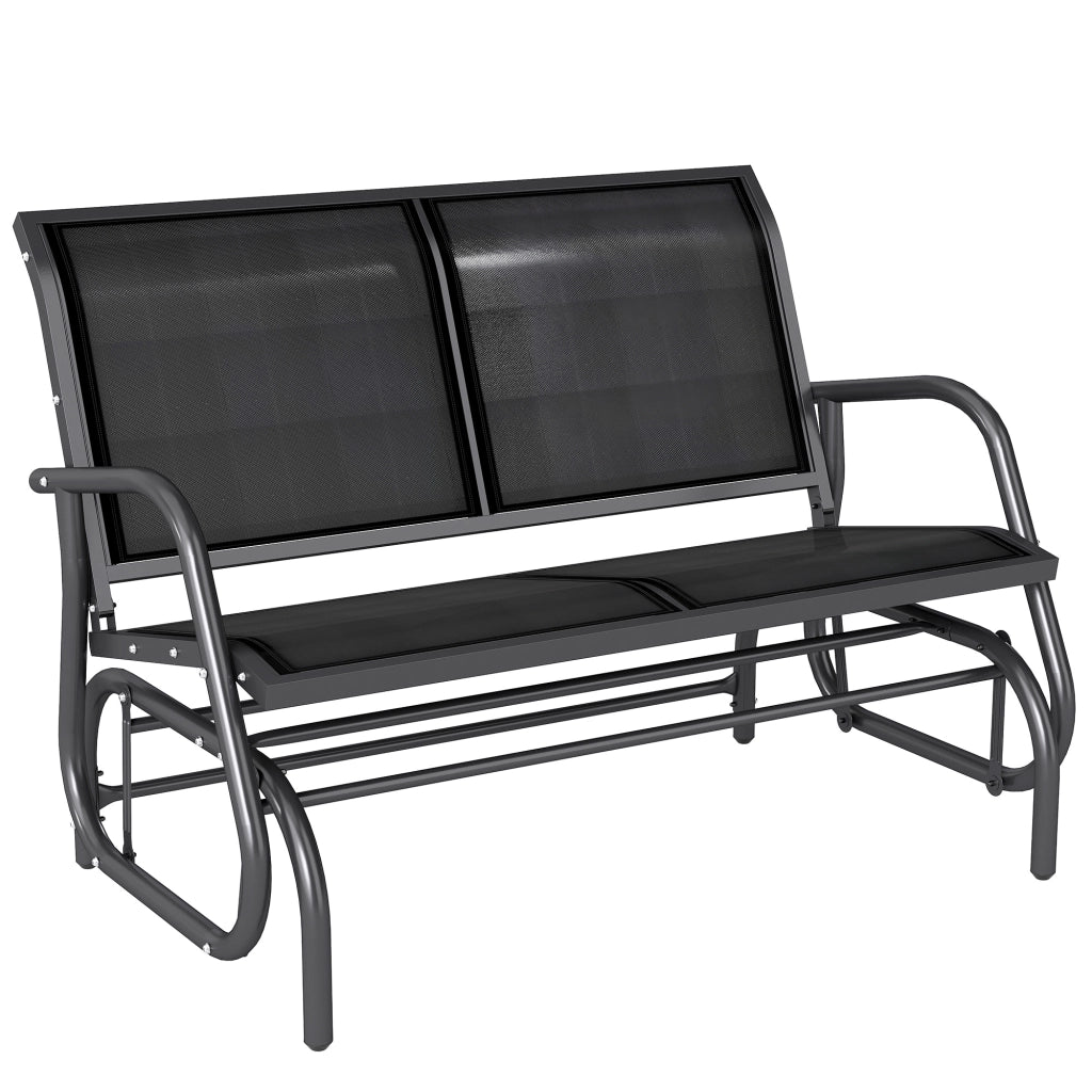 Panchina a Dondolo da Giardino 2 Posti in Metallo e Texteline, Robusta e Resistente per Esterno, 120x70x85cm, Nero