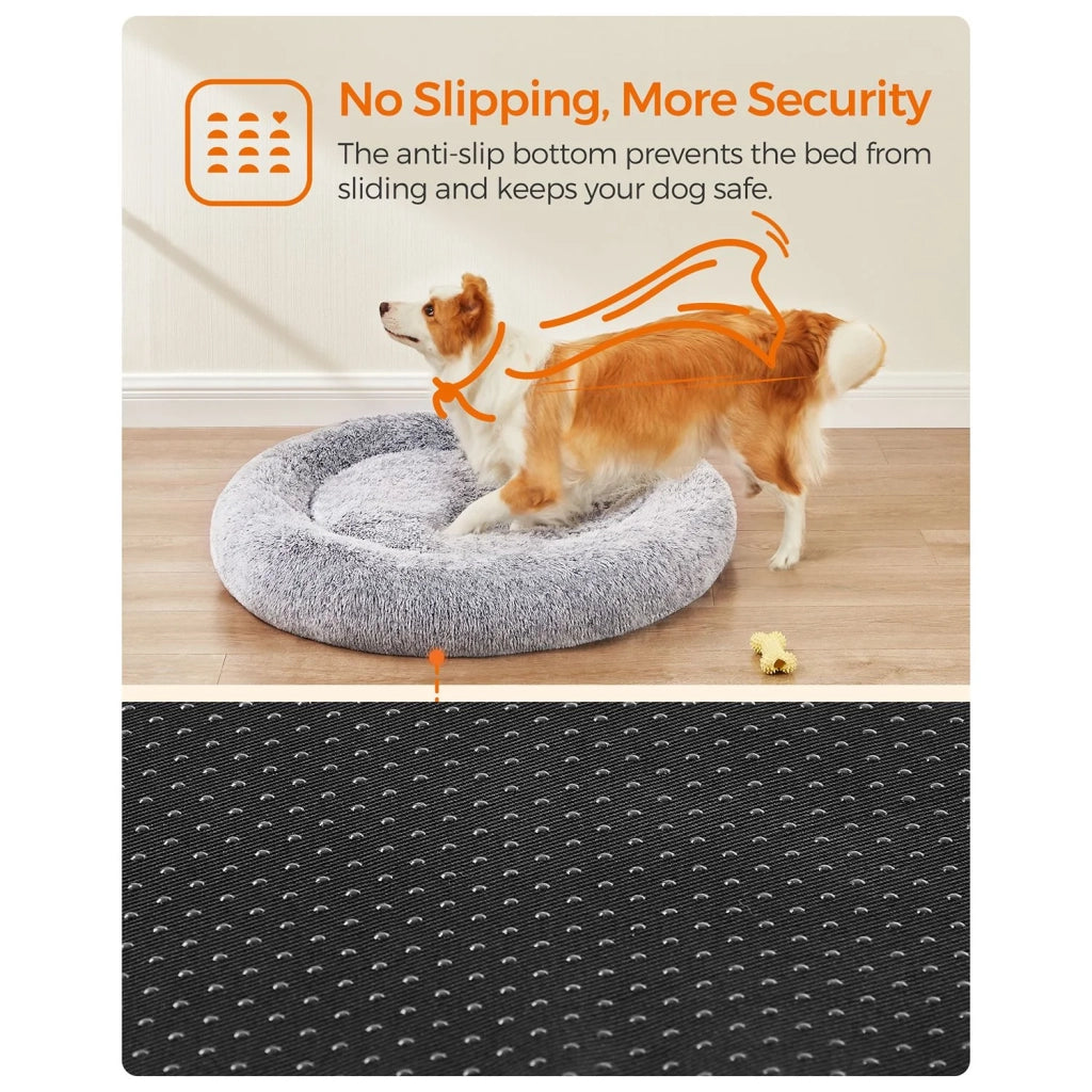 Cuccia rotonda per cani a forma di ciambella stile divano con cuscino centrale sfoderabile e lavabile morbido tessuto di peluche ø100 cm grigio chiaro 12_0006846