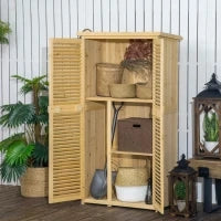 Casetta Attrezzi Giardino in Legno di Abete e Pino con 4 Scompartimenti, Armadio da Esterno Porta Attrezzi da Giardino con Tetto Impermeabile, 87x46.5x160cm, Color Legno